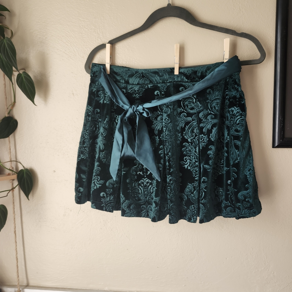 Dolls Kill Teal Velvet Mini Skirt